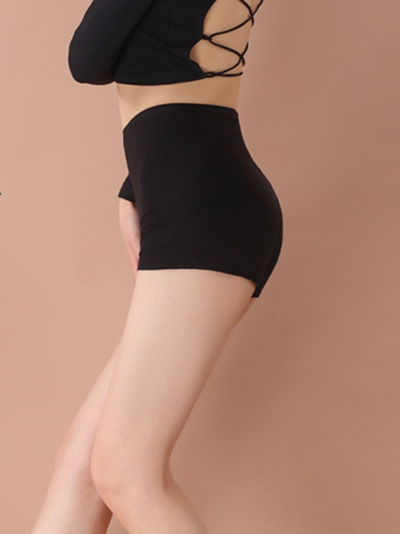 Latin dance leggings, dance safety pants, women's thin anti-exposure non-curling sexy training black shorts