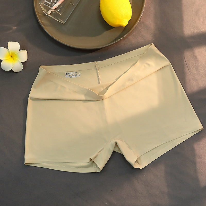 Summer ice silk one-piece seamless boxer briefs pure cotton crotch mid-waist boxer safety pants anti-exposure thin women