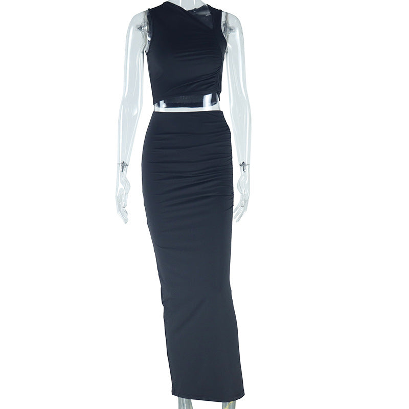Women's solid color skirt suit sexy sleeveless small vest skirt temperament two-piece suit