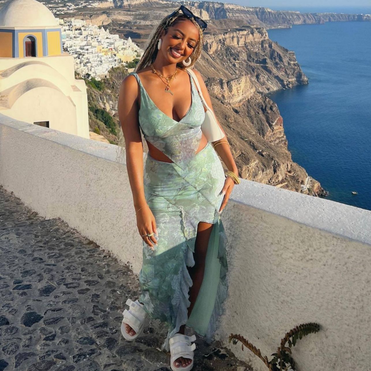 Fashionable printed irregular tops, sexy small vest, backless lace-up slit hip skirt suit