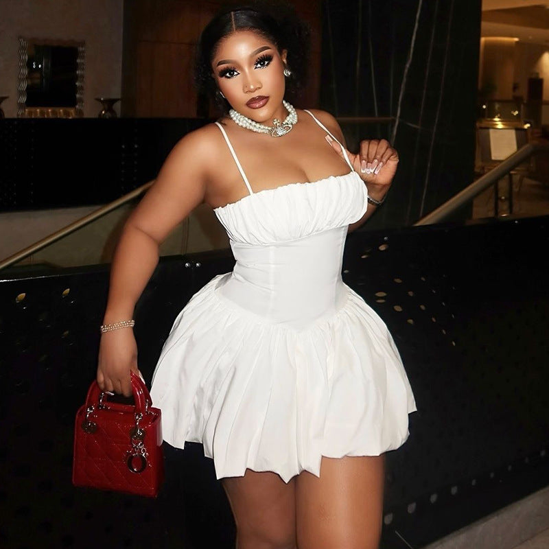 Fashion new style solid color sexy sleeveless short suspender flower bud skirt waist slimming dress