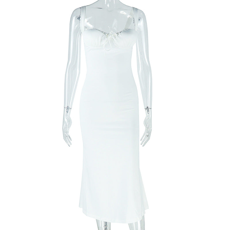 New style women's clothing, elegant sling solid color fishtail skirt, sleeveless one-shoulder long dress