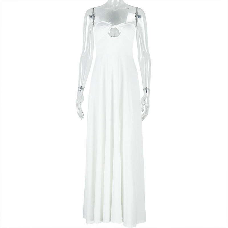 Women's soft pure color light princess dress elegant temperament sling sleeveless long dress