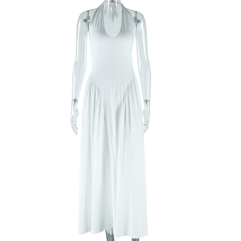 Women's sexy fashion halter neck solid color dress sleeveless pullover fairy dress