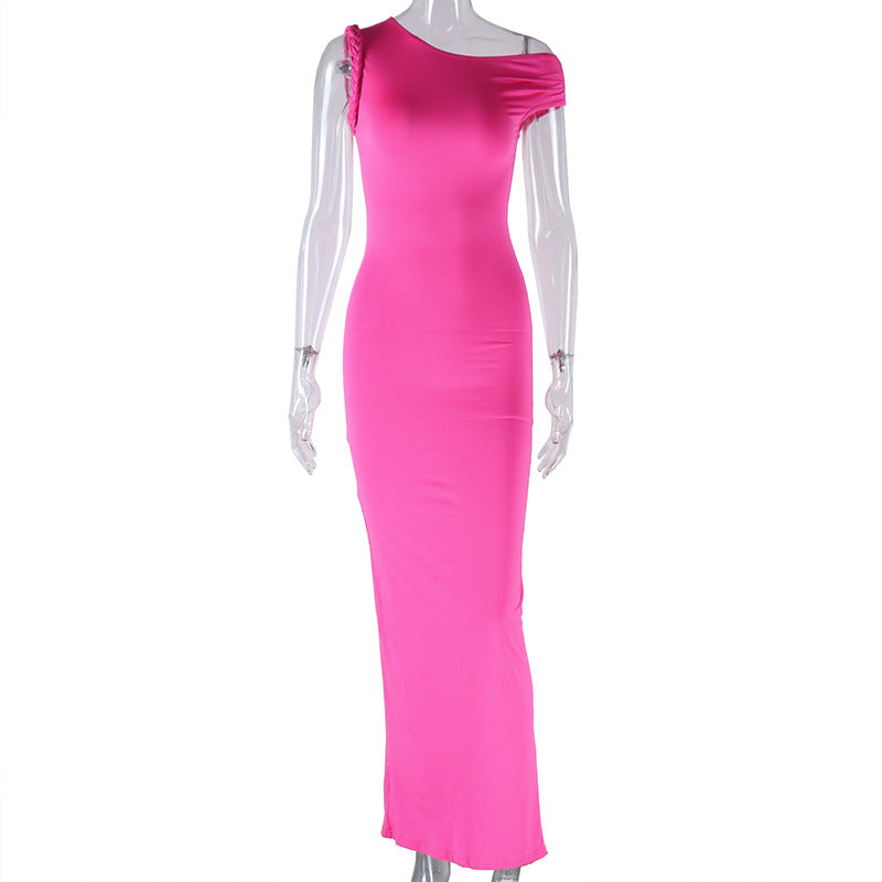 Dress off-shoulder sleeveless pullover long skirt mid-length solid color pullover skirt
