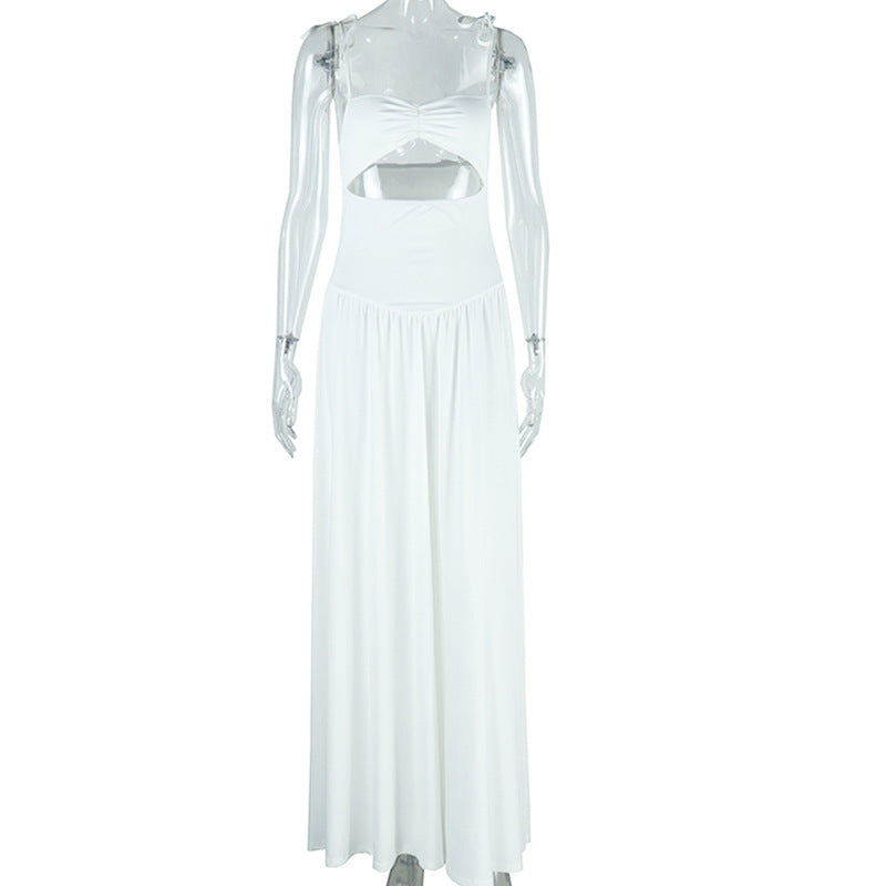Fashion solid color dress strapless shoulder sleeveless big skirt dress