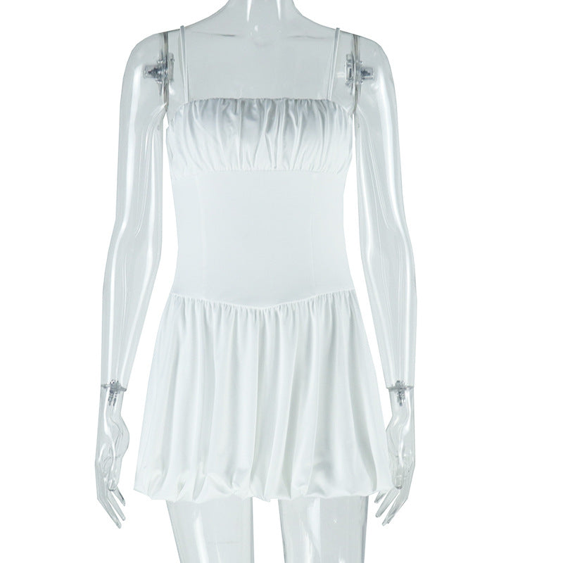 Fashion new style solid color sexy sleeveless short suspender flower bud skirt waist slimming dress