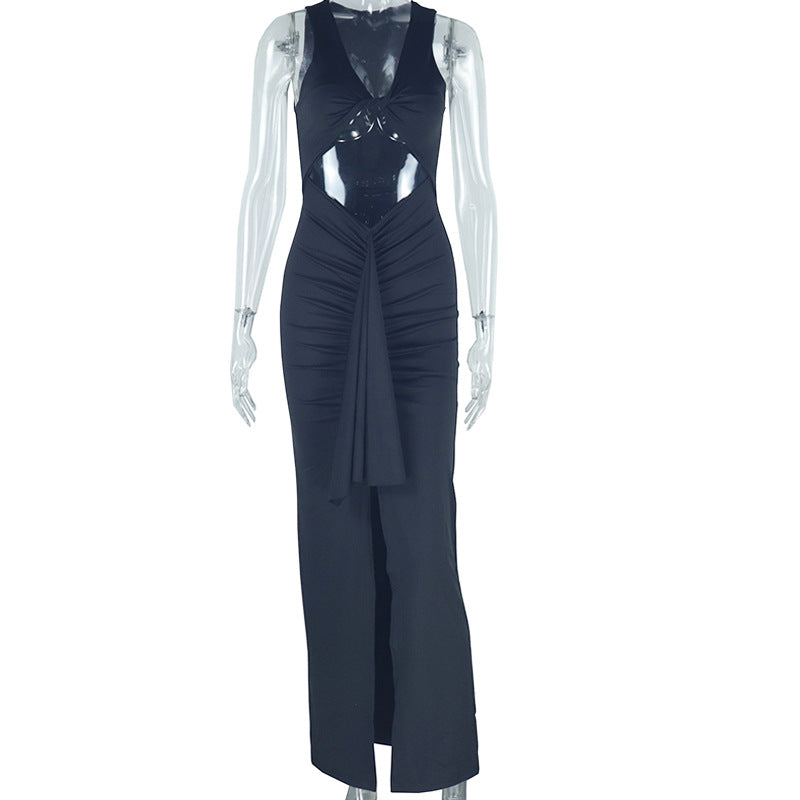 Women's solid color dress sexy suspenders hollow ribbon temperament casual skirt