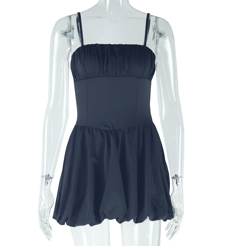 Fashion new style solid color sexy sleeveless short suspender flower bud skirt waist slimming dress