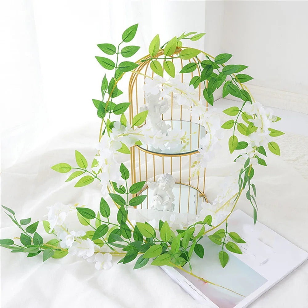 Artificial Wisteria Flowers Garland Vines Rattan Fake Hanging Flower for Home Garden Outdoor Ceremony Wedding Arch Floral Decor