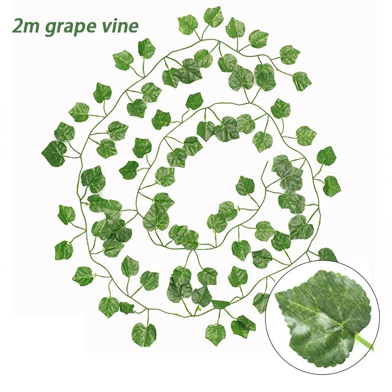 6pc 2M Vine Leaves Artificial Plant Hanging Rattan Ivy Outdoor Garden Wall Backdrop Decoration Wedding Home Decor Creeper Leaves