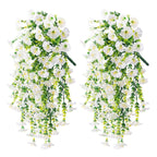 Two artificial white flower vines on a white background