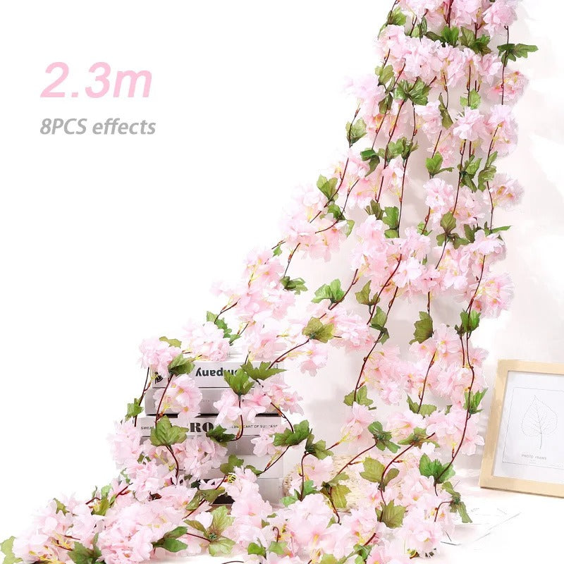 Pink Sakura Artificial Hanging Flowers Garland Vines 1.8m Wedding Arch Decor Flower Wreaths Home Garden Decoration Fake Plants