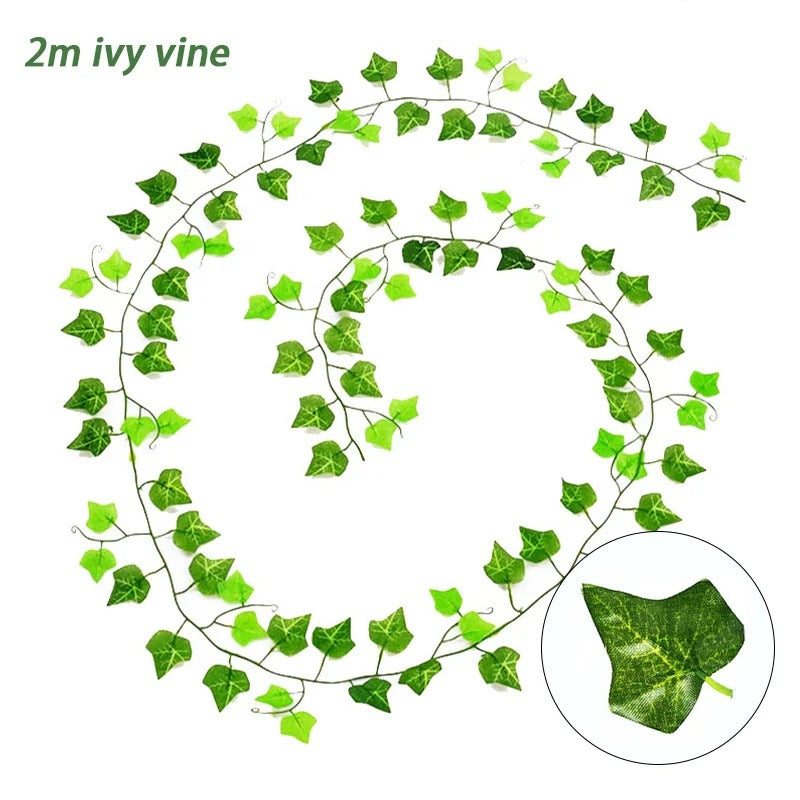 6pc 2M Vine Leaves Artificial Plant Hanging Rattan Ivy Outdoor Garden Wall Backdrop Decoration Wedding Home Decor Creeper Leaves