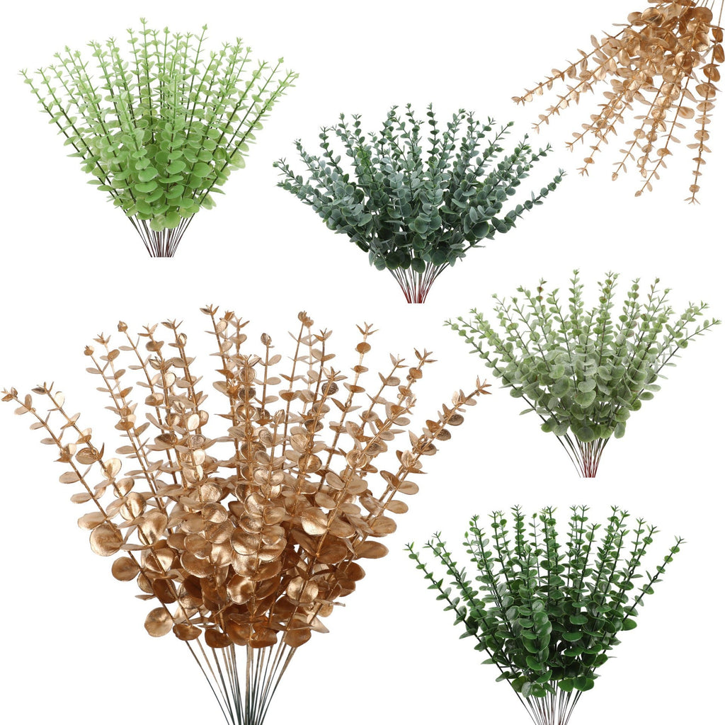 12pcs Simulation greenery plastic home eucalyptus props plants artificial flowers