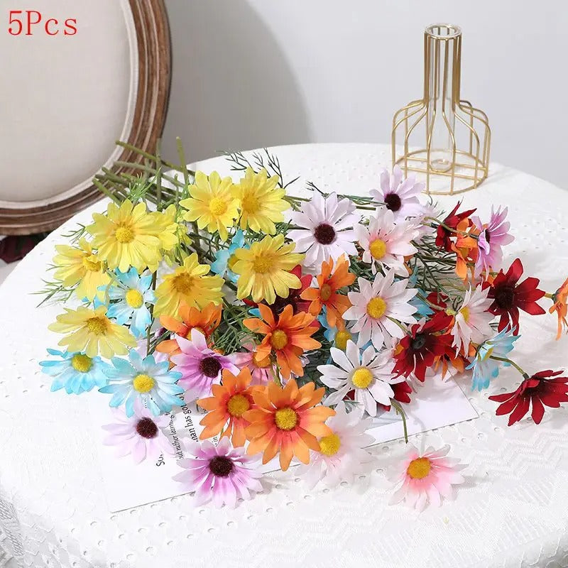 1/3/5Pcs 50cm Daisy Flower 5Heads Plastic Artificial Flowers Fake Bouquet Home Wedding Brides Decor DIY Garden Room Table Decor