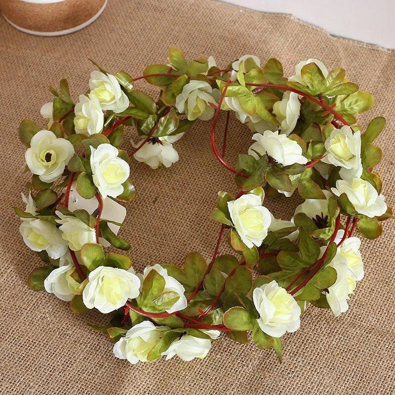 10pc 2.5M Rose Artificial Flowers Rattan Wedding Arch Decoration Silk Flower Rattan Ivy Outdoor Garden Wall Home Decor Fake Vines