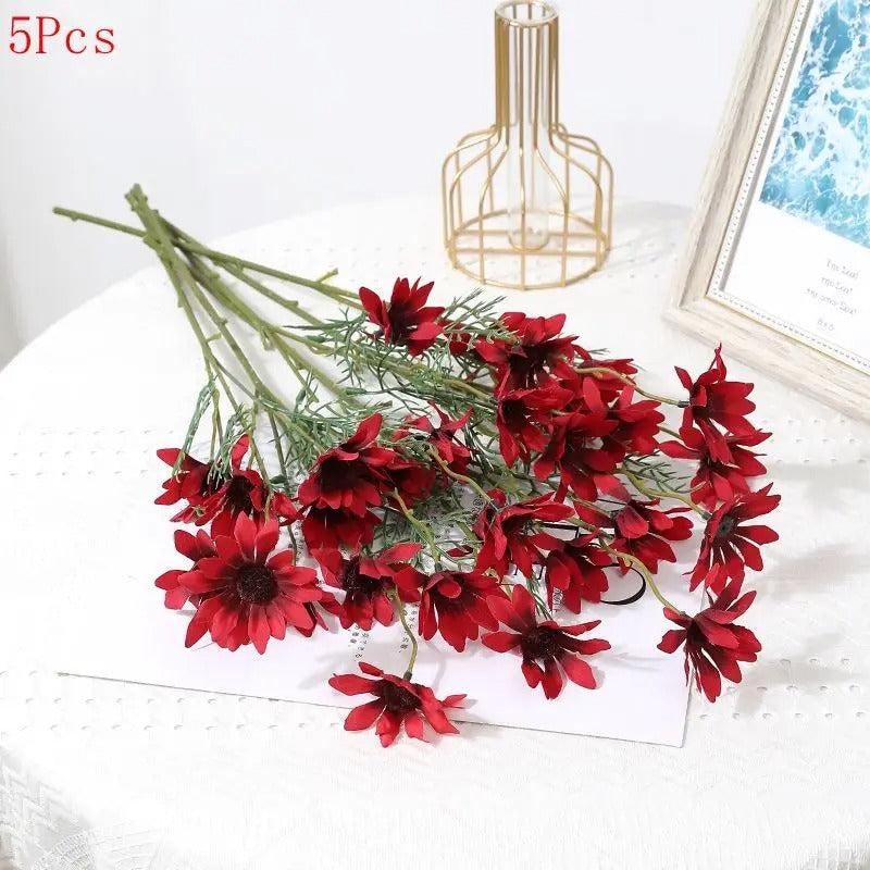 1/3/5Pcs 50cm Daisy Flower 5Heads Plastic Artificial Flowers Fake Bouquet Home Wedding Brides Decor DIY Garden Room Table Decor