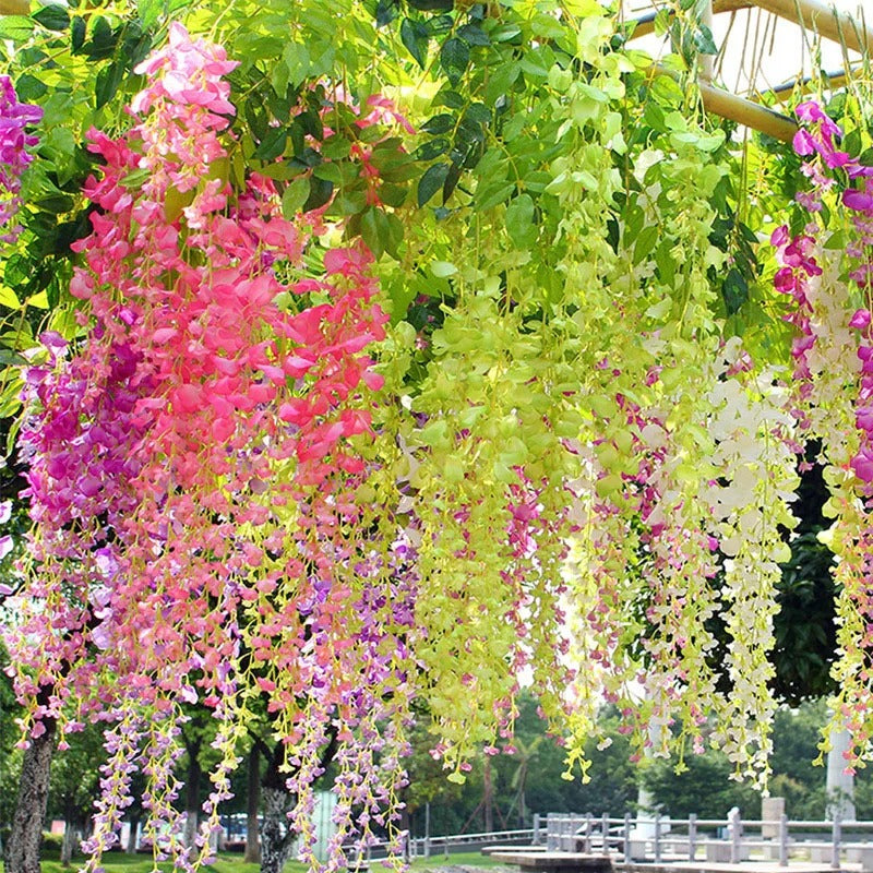 Artificial Wisteria Hanging Flower Vine 12Pieces Home Party Garden Decoration Fake Flowers Wedding Wall Decor Artificial Plants
