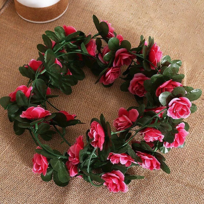 10pc 2.5M Rose Artificial Flowers Rattan Wedding Arch Decoration Silk Flower Rattan Ivy Outdoor Garden Wall Home Decor Fake Vines
