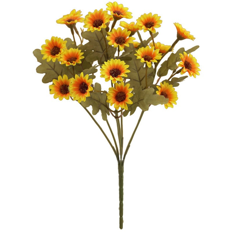 Bouquet of artificial sunflowers on a white background