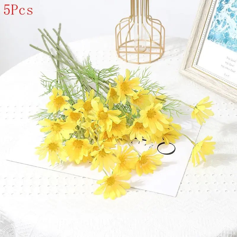 1/3/5Pcs 50cm Daisy Flower 5Heads Plastic Artificial Flowers Fake Bouquet Home Wedding Brides Decor DIY Garden Room Table Decor