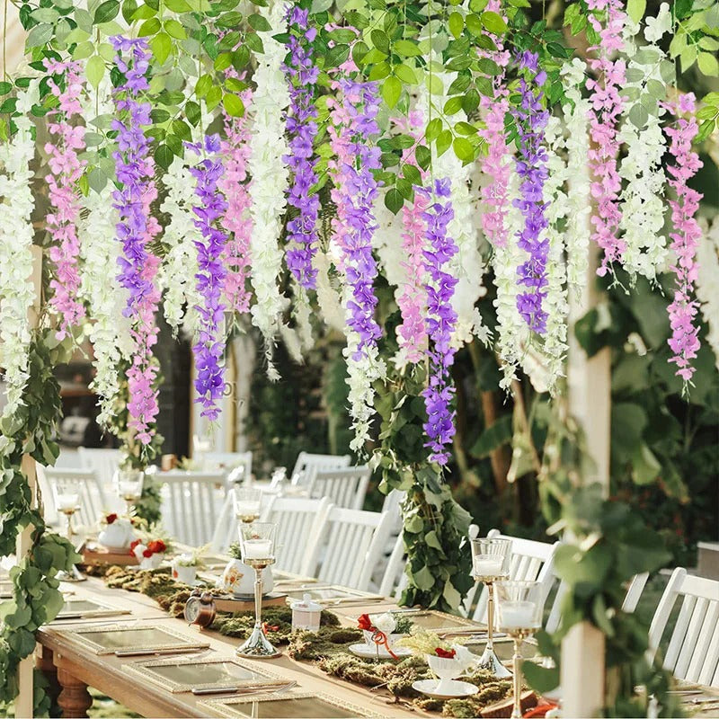 Artificial Wisteria Hanging Flower Vine 12Pieces Home Party Garden Decoration Fake Flowers Wedding Wall Decor Artificial Plants
