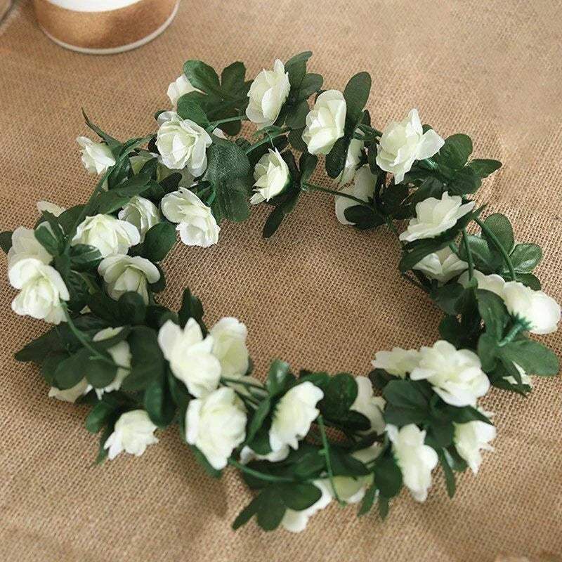 10pc 2.5M Rose Artificial Flowers Rattan Wedding Arch Decoration Silk Flower Rattan Ivy Outdoor Garden Wall Home Decor Fake Vines