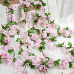 Pink Sakura Artificial Hanging Flowers Garland Vines 1.8m Wedding Arch Decor Flower Wreaths Home Garden Decoration Fake Plants