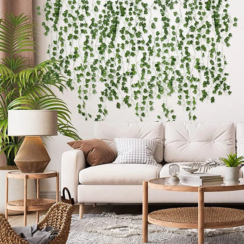 6pc 2M Vine Leaves Artificial Plant Hanging Rattan Ivy Outdoor Garden Wall Backdrop Decoration Wedding Home Decor Creeper Leaves