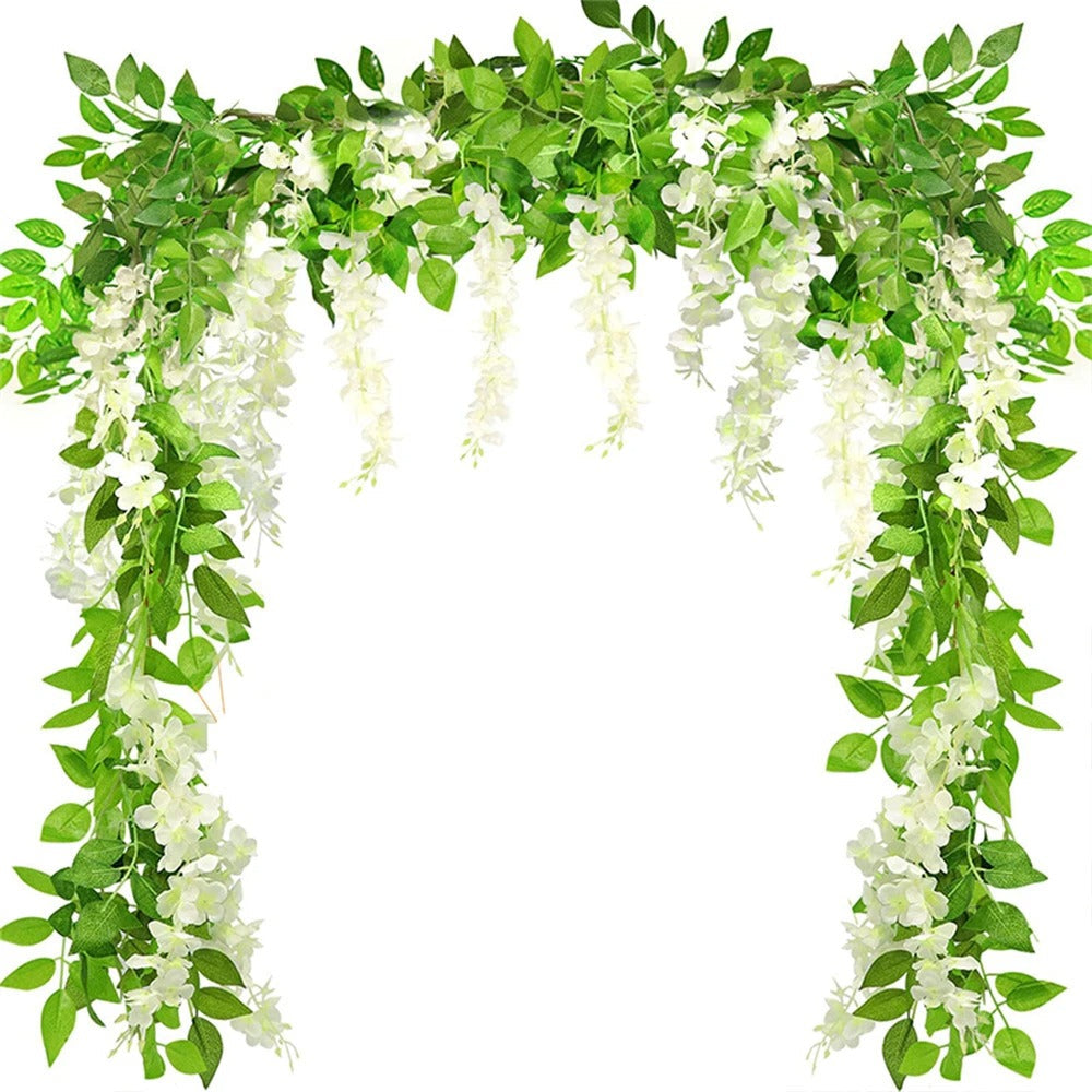 Artificial Wisteria Flowers Garland Vines Rattan Fake Hanging Flower for Home Garden Outdoor Ceremony Wedding Arch Floral Decor