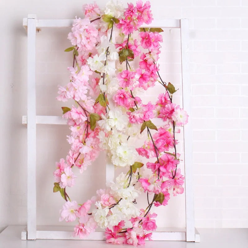 Pink Sakura Artificial Hanging Flowers Garland Vines 1.8m Wedding Arch Decor Flower Wreaths Home Garden Decoration Fake Plants