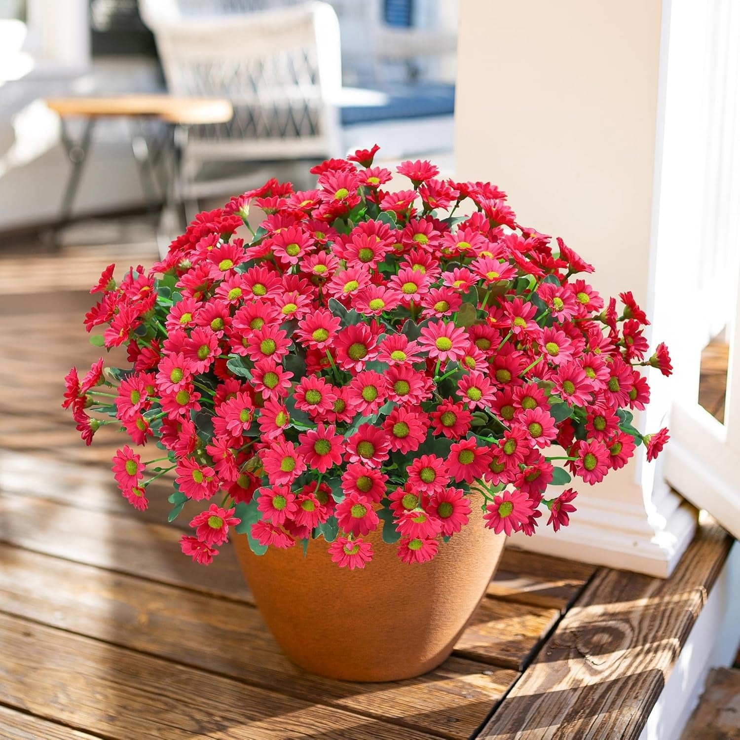 Daisy Artificial Flowers for Outdoors Fall Autumn Decoration, 6 Bundles Fake Mums Yellow Silk Flowers for Outside Look Real UV Resistant Faux Flowers Plants for Planter Front Door Home Indoor Porch