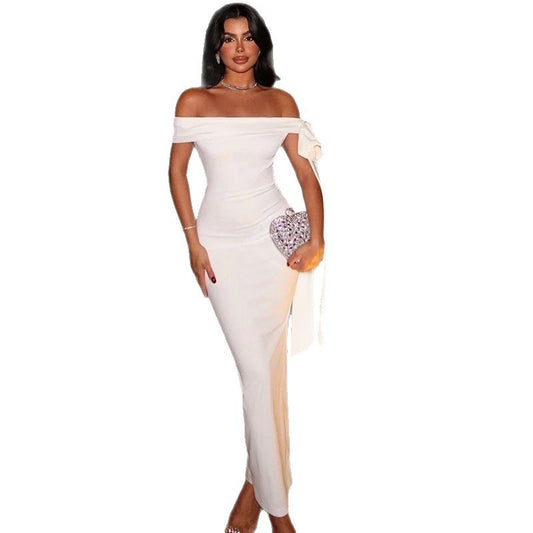 Slim Fit Elegant One-Step Skirt One-Shoulder Strapless Dress Fashion Solid Color Women's Clothing