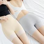 Lace safety pants to prevent exposure for women, ice silk thin high waist, abdomen and hip lifting, large size three-quarter leggings for women