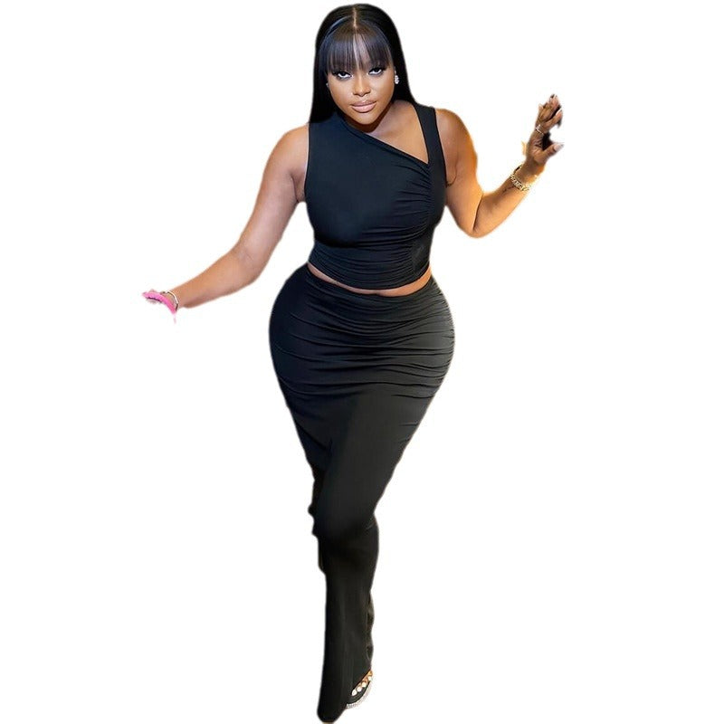 Women's solid color skirt suit sexy sleeveless small vest skirt temperament two-piece suit