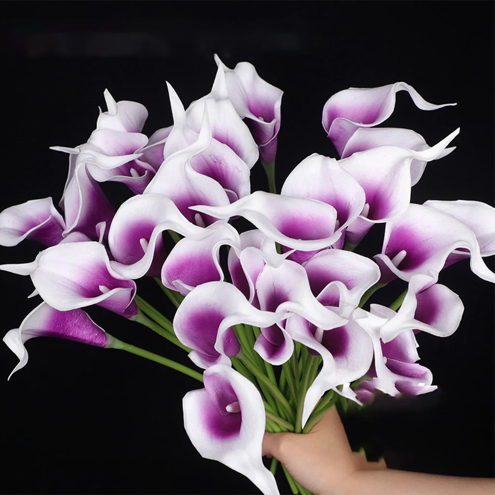 12PCS Calla Artificial Flowers for Decoration,Wedding Bridal Bouquet,for Home Room Office Table Decor, Purple Calla Fake Flower