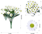 Artificial daisy flower bouquet with measurements on a white background