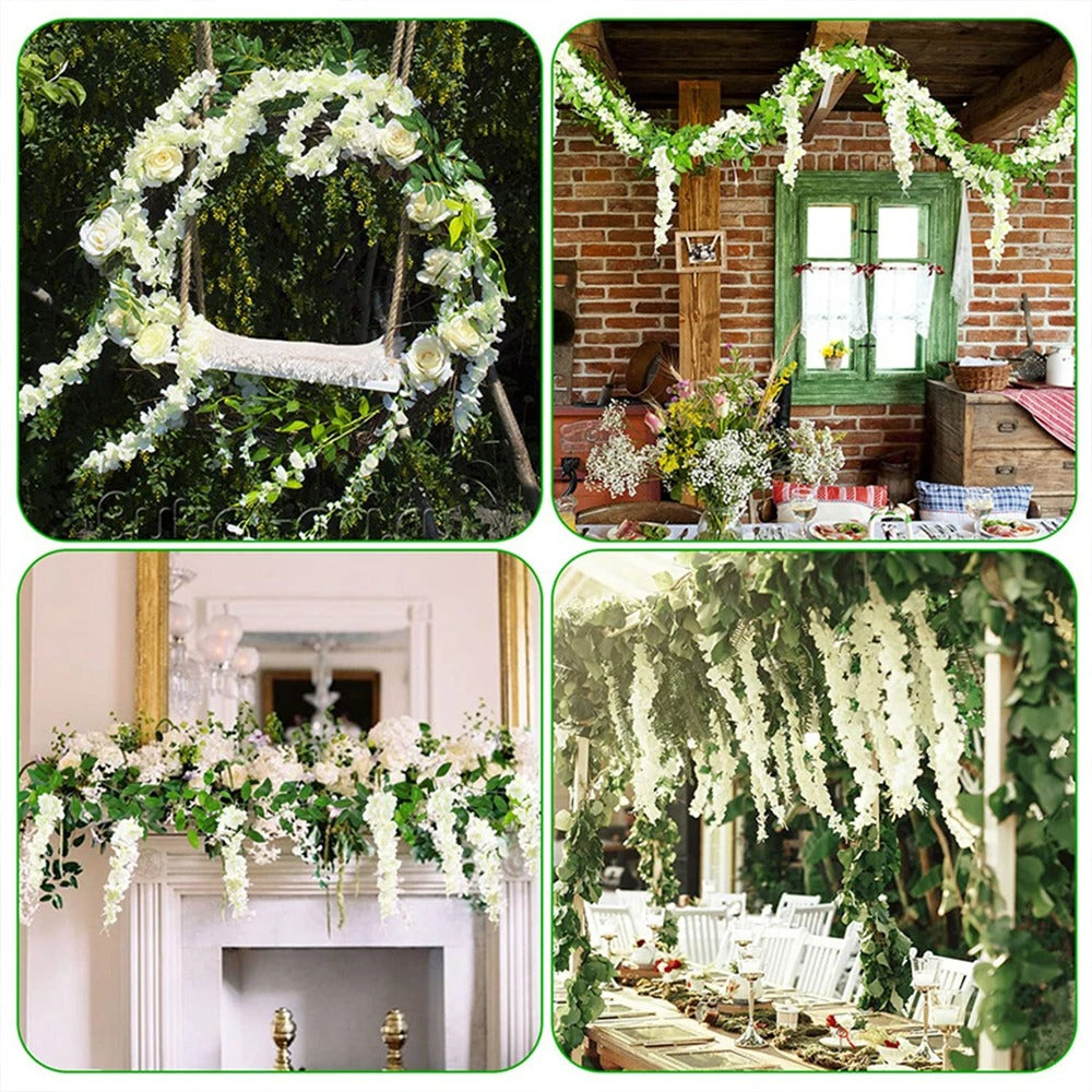 Artificial Wisteria Flowers Garland Vines Rattan Fake Hanging Flower for Home Garden Outdoor Ceremony Wedding Arch Floral Decor