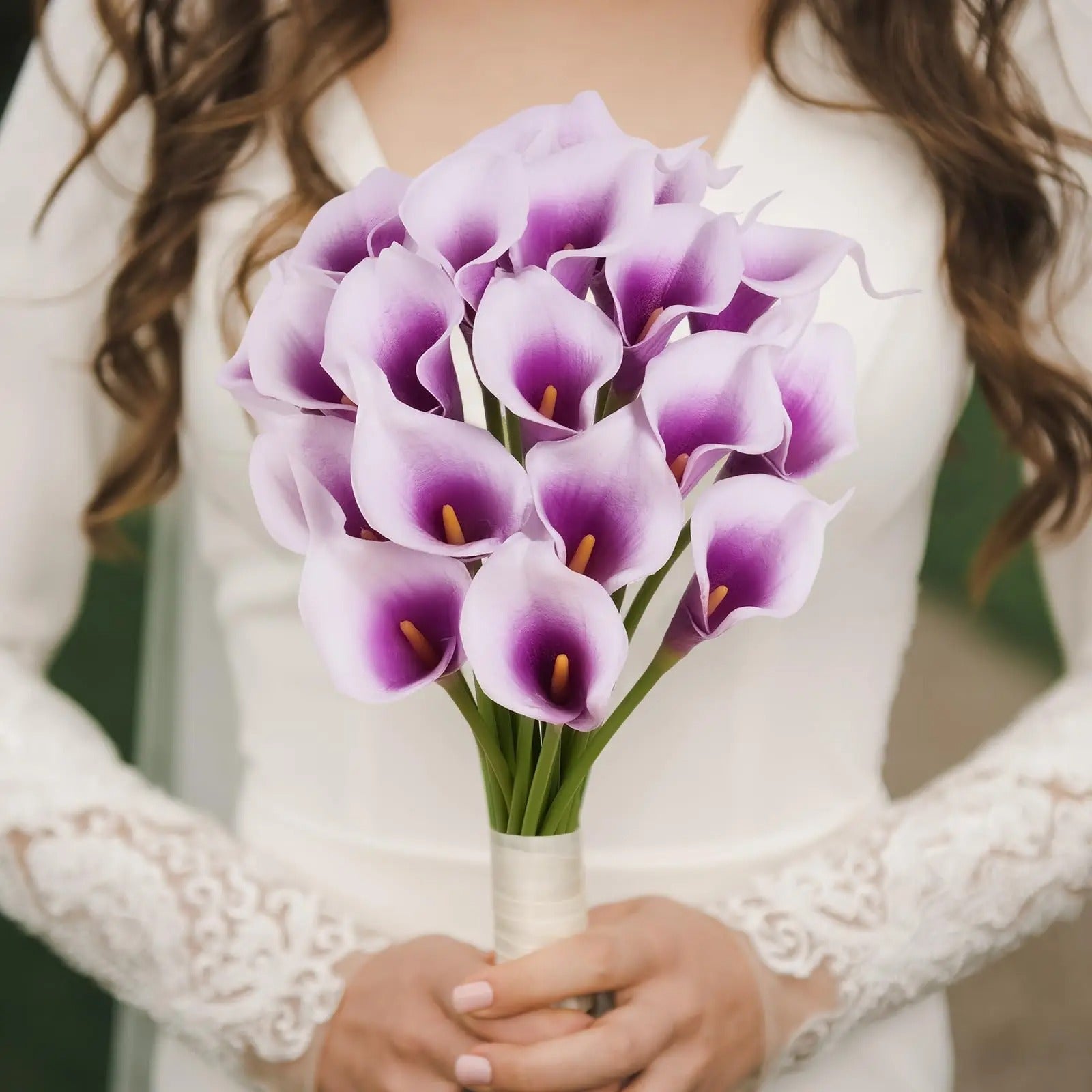 12PCS Calla Artificial Flowers for Decoration,Wedding Bridal Bouquet,for Home Room Office Table Decor, Purple Calla Fake Flower