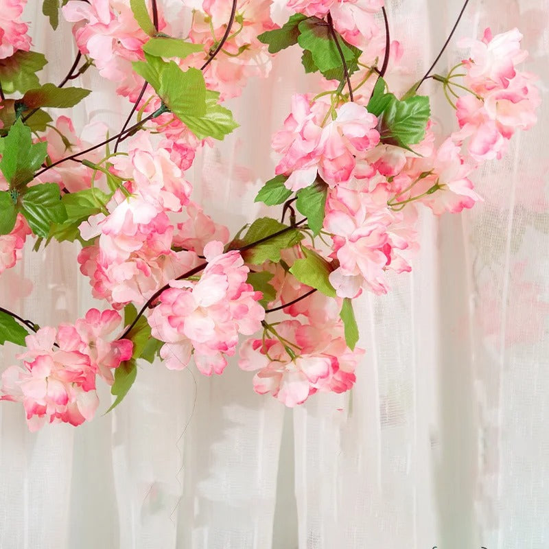Pink Sakura Artificial Hanging Flowers Garland Vines 1.8m Wedding Arch Decor Flower Wreaths Home Garden Decoration Fake Plants