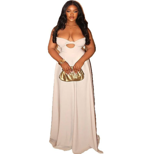 Women's soft pure color light princess dress elegant temperament sling sleeveless long dress