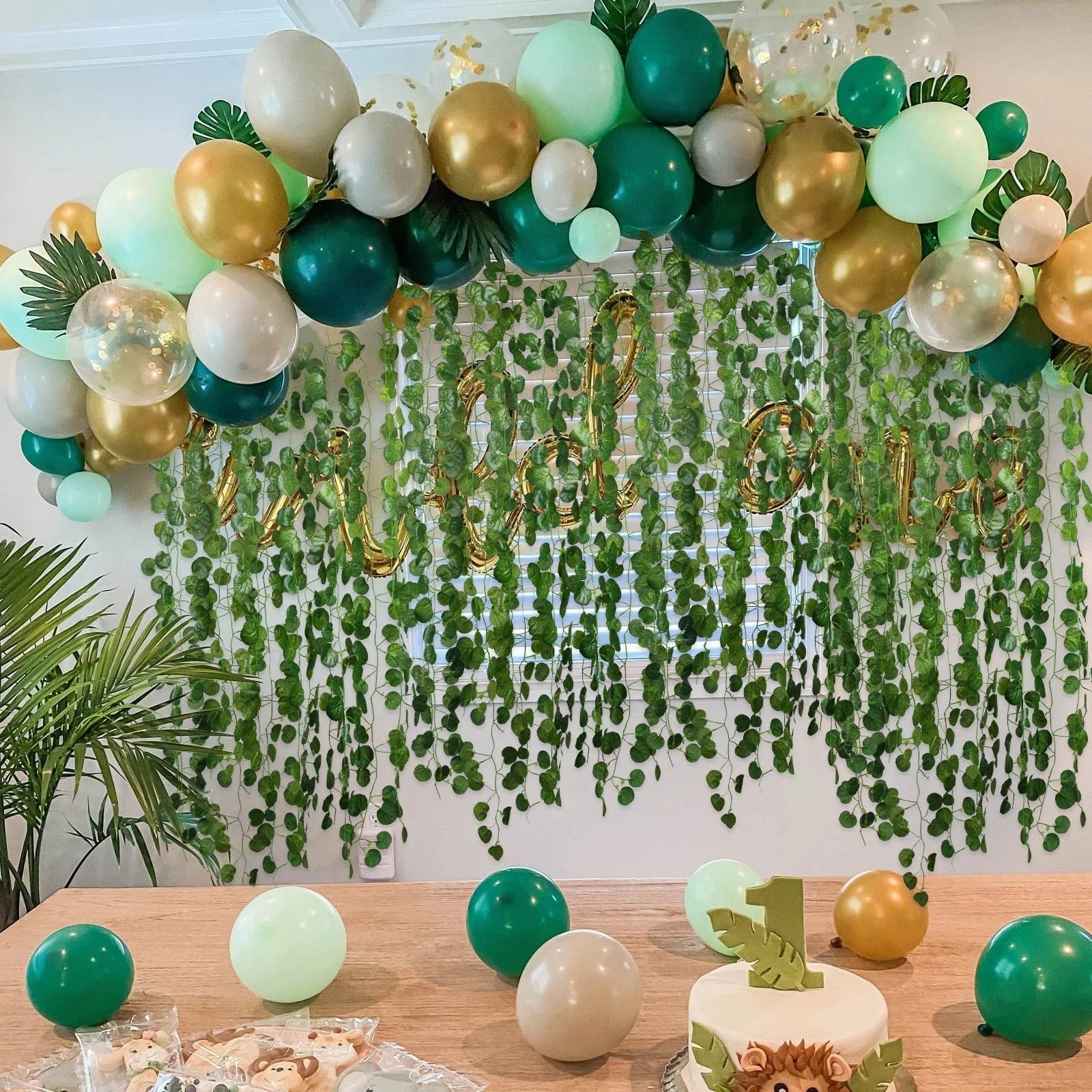 6pc 2M Vine Leaves Artificial Plant Hanging Rattan Ivy Outdoor Garden Wall Backdrop Decoration Wedding Home Decor Creeper Leaves