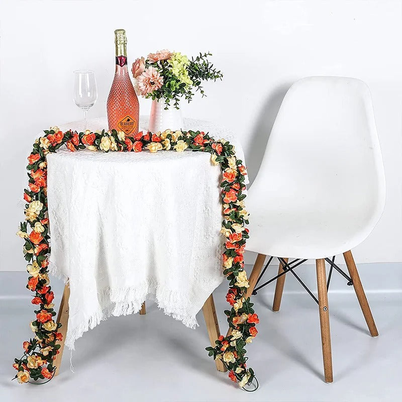 10pc 2.5M Rose Artificial Flowers Rattan Wedding Arch Decoration Silk Flower Rattan Ivy Outdoor Garden Wall Home Decor Fake Vines