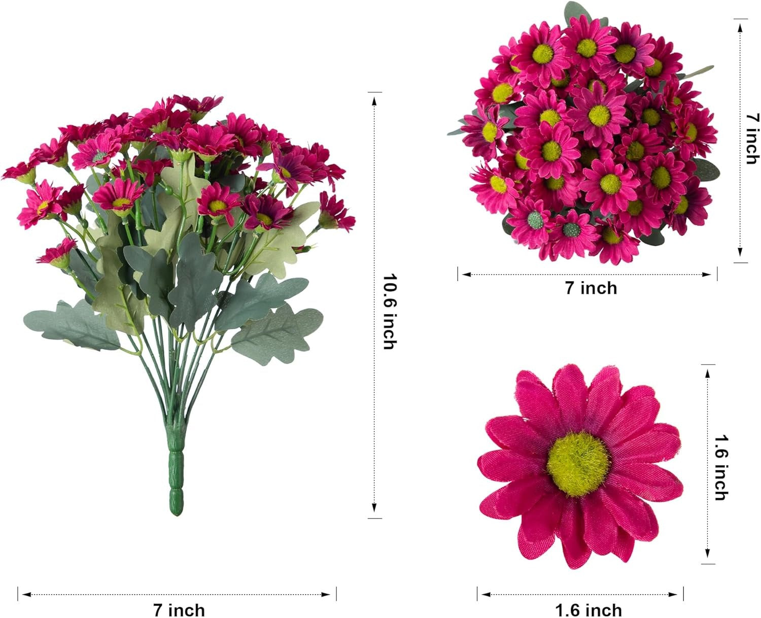 Bouquet of pink flowers with measurements on a white background