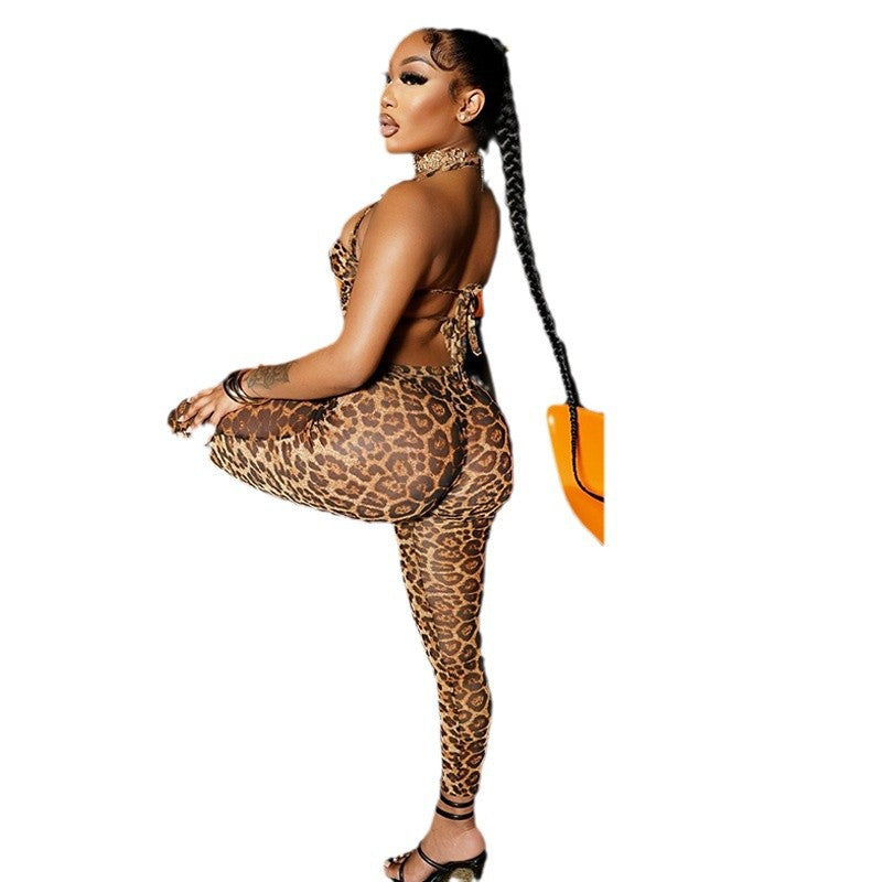 Women's Fashion Leopard Print Suit Sexy Chest Strapless