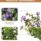 Artificial flowers with green leaves and purple flowers on a white background, labeled 'Realistic Appearance'.