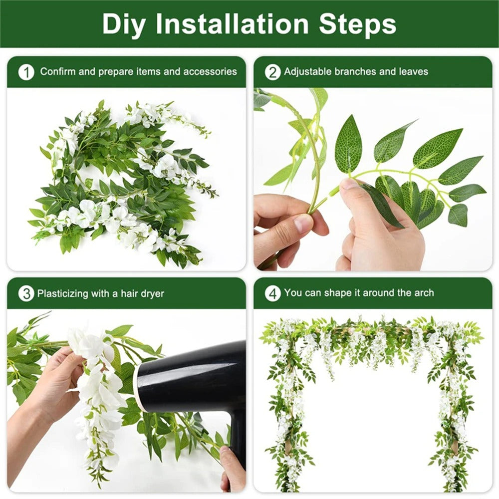 Artificial Wisteria Flowers Garland Vines Rattan Fake Hanging Flower for Home Garden Outdoor Ceremony Wedding Arch Floral Decor