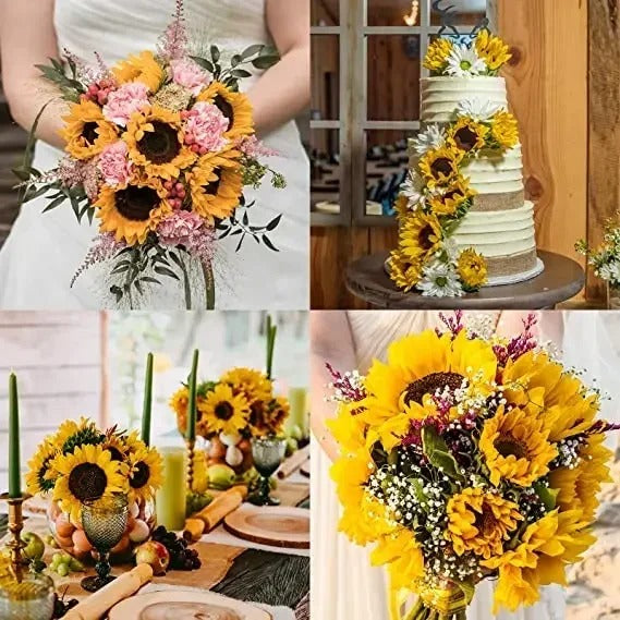 1/3/5pc Sunflower Artificial Flowers Bouquet Realistic Outdoor Garden Autumn Decoration Home Floral Arrangement Wedding Decor