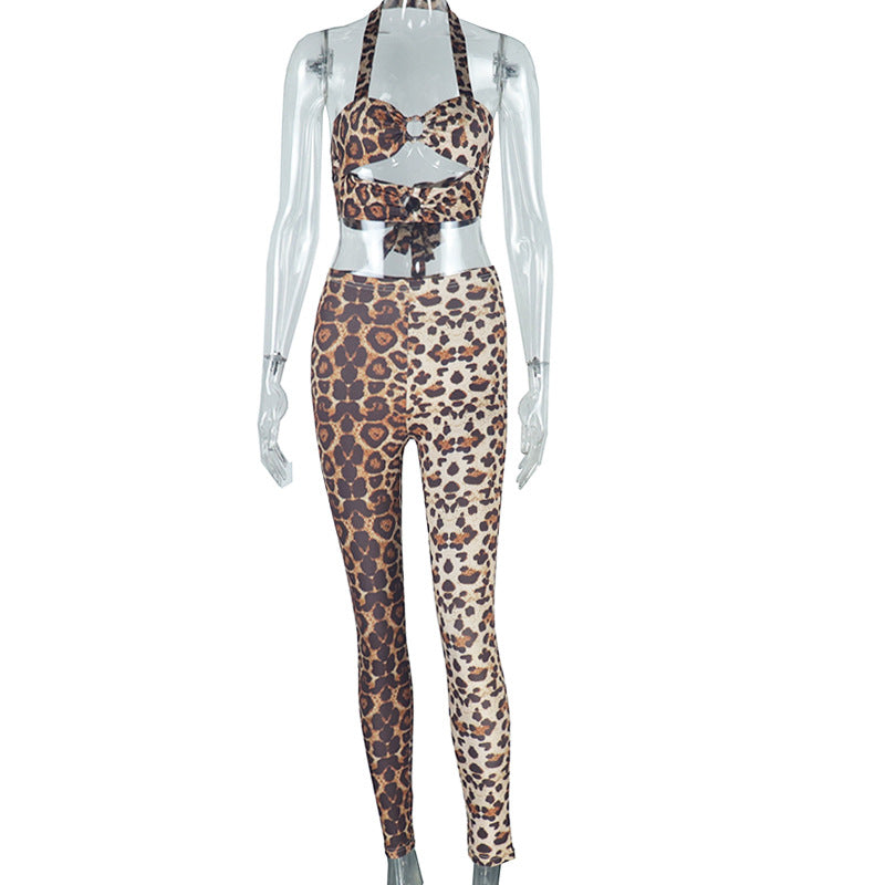 Women's Fashion Leopard Print Suit Sexy Chest Strapless